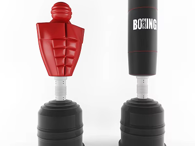 Standing Boxing Punching Bags With Red Torso And Black Vertical Design 3d model