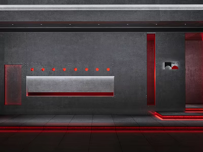 Modern Exhibition Hall Interior Design With Red Accents And Gray Walls Lighting 3d model