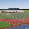 Soccer Field With Running Track Stadium Stands And Basketball Courts
