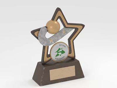 Star Shaped Achievement Award Trophy With Golden Sphere Gray Accent And Green Logo Badge 3d model