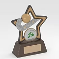 Star Shaped Achievement Award Trophy With Golden Sphere Gray Accent And Green Logo Badge