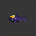 Cartoon Purple Shark Character Wearing Yellow Helmet With Blue Strap And White Eye Design