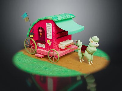 European Style Carriage Alpaca Cartoon Alpaca Car 3d model