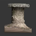 Natural Rustic Stone Stool With Square Base Round Textured Top Moss And Small Plants