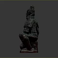 Detailed Ancient Terracotta Warrior Sculpture Carving With Kneeling Pose And Armor Design