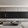 Modern Open Living and Dining Room With Wooden Table Pendant Lights TV Wall And Sofa