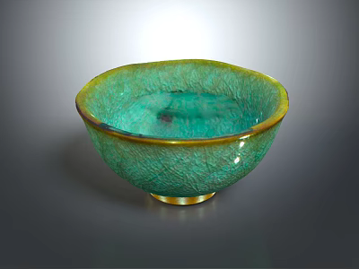 Green Crackled Glass Cup With Gold Rim And Smooth Interior Surface 3d model