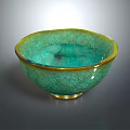 Green Crackled Glass Cup With Gold Rim And Smooth Interior Surface