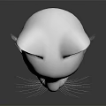 White Cat Face Mask with Pink Inner Ears Green Eyes White Whiskers on Dark Background