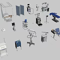 Various Medical Devices Including Hospital Beds Monitors IV Stands X-ray Machines and Surgical Tables