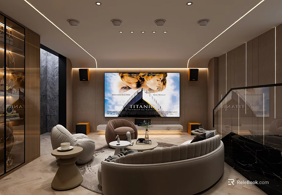 Modern Home Theater With Cozy Sofas And Large Screen 3d model 