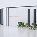 Modern Gray Metal Gate With White Wall Black Accent Lines And Green Plants