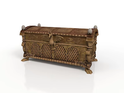 Realistic Style Carved Wooden Box Wooden Chest Carved Decorative Furniture Medieval Crafts Historical Relics Container Woodworking Logistics Box 3d model