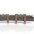 Crenellated Architectural Wall Structure With Brick Columns Stone Panels And Decorative Railings
