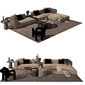 Modern Sofa Coffee Table Combination With Black Cushions Side Table And Decorative Rug 3d model