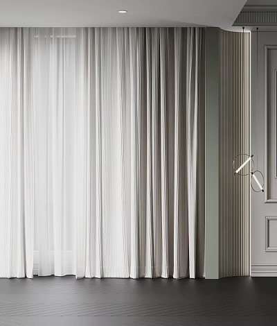 White Sheer Curtains With Elegant Drapery In Modern Interior Room Near Doorway 3d model
