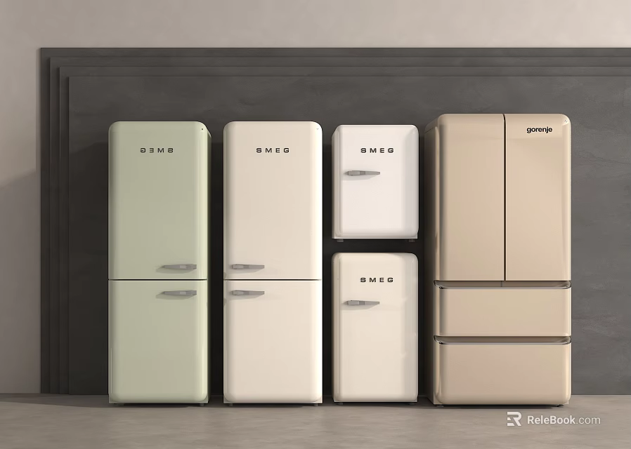 Smeg Retro Design Refrigerators In Various Pastel Colors For Kitchen 3d model 