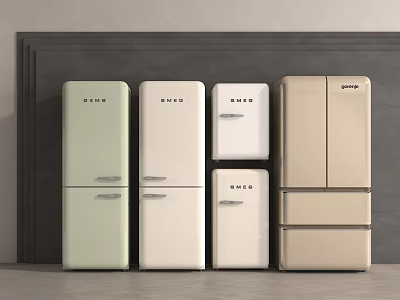 Smeg Retro Design Refrigerators In Various Pastel Colors For Kitchen 3d model
