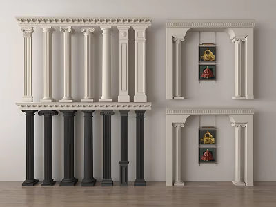 Classical Roman Columns Design With White Black Variants And Decorative Wall Art Frames 3d model