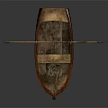Classic Wooden Boat With Traditional Design Wooden Seats And Paddle On Dark Surface