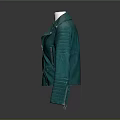 Teal Leather Jacket With Zipper Front Collared Neck And Stitched Sleeves Design 3d model