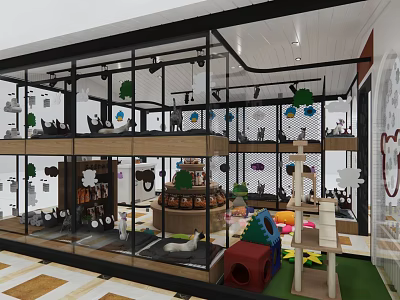 Pet Store in Mall Featuring Cat Supplies Toys and Multi level Display Cabinets 3d model