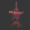 Industrial LOFT Rocket Station Landmark Building Rocket Logo 3d model