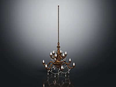 Classic Vintage Metal Chandelier Design With Crystal Decorations And Candle Shaped Bulbs 3d model