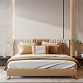 Elegant Modern Double Bed With Upholstered Headboard Decorative Pillows And Nightstands 3d model
