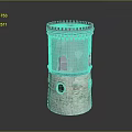Weathered Multi level Tower Building With Rimmed Top Round Windows And Textured Stone Base