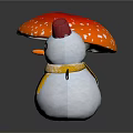 Red Spotted Mushroom And Snowman With Red Hat Yellow Scarf On White Background
