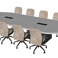 White Oval Conference Table With Ergonomic White Chairs And Black Base