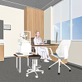 Hospital Outpatient Clinic Interior With Female Doctor Medical Equipment Computer And Wooden Cabinets