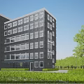 Modern Multi Storey Office Building With Gray Brick Exterior And Green Surroundings