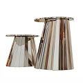 Modern Metallic Coffee Tables With Round Reflective Surfaces And Striped Bases