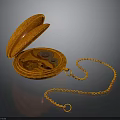 Open Orange Vintage Pocket Watch With Detailed Dial And Golden Chain Design