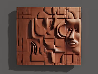 Modern 3D Brown Wall Decor With Geometric Patterns And Human Face Elements 3d model