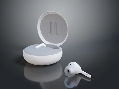 White Wireless Earbuds With Open Charging Case And Single Earbud 3d model