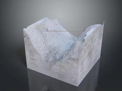 3D Concrete Block Model With Mountainous Terrain Texture And Slender Bridge Structure 3d model