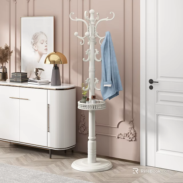 White Coat Rack With Tray In Elegant Home Interior 3d model 