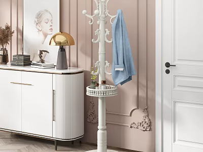 White Coat Rack With Tray In Elegant Home Interior 3d model