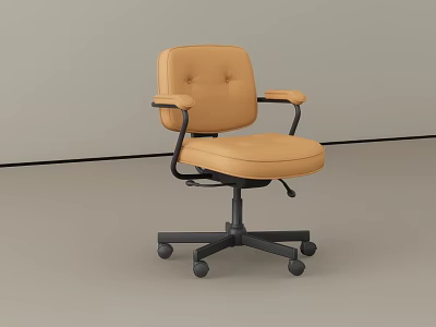 Modern Tan Upholstered Leisure Chair with Button Tufted Backrest Armrests and Swivel Base Casters 3d model