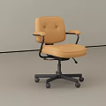 Modern Tan Upholstered Leisure Chair with Button Tufted Backrest Armrests and Swivel Base Casters