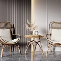 Rattan Casual Sofa Set With Two Chairs Small Round Table And Light Colored Cushions
