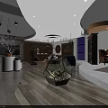 Modern Elegant Clothing Store Interior Featuring Display Area Sofa Bookshelf Chandeliers And Wooden Floors