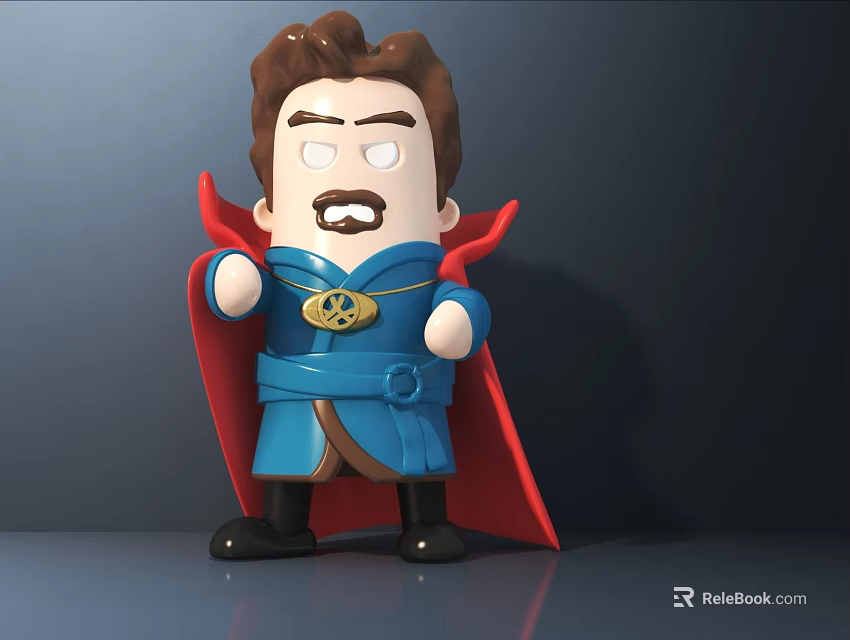 Collectible Brown Haired Blue Robe Red Cape Golden Emblem Doll With Exaggerated Expression 3d model 