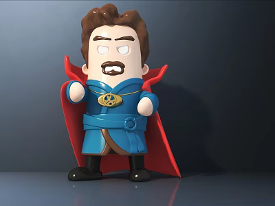 Collectible Brown Haired Blue Robe Red Cape Golden Emblem Doll With Exaggerated Expression 3d model
