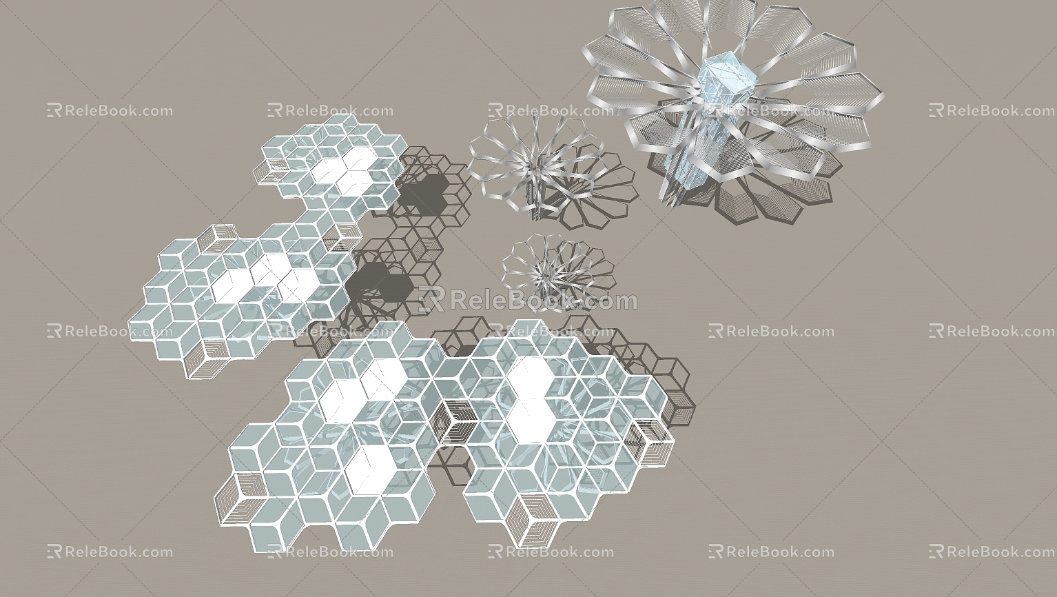 Modern City Sculpture Creative Umbrella Honeycomb Frame Structure model