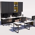 Modern Office Desk Workstations With Computers Ergonomic Chairs And Storage Cabinets 3d model