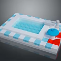 Colorful Lego Bath Toy with Blue Water Pool Red Accents and Checkered Blocks